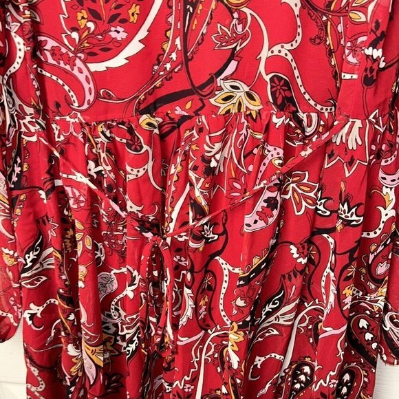 Charlotte Russe Red Floral Boho Long Sleeved Button V-Neck Babydoll Dress Medium - Picture 6 of 10